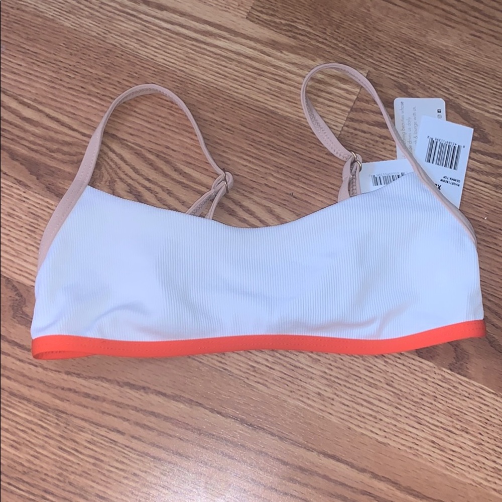 l*space White Bikini Top with Orange Trim and Nude Straps